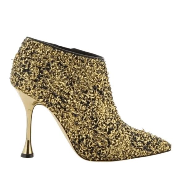 Manolo Blahnik Stiletto Ankle Bootie 39 Pointed Toe Glam Designer Gold Pluta - Picture 7 of 15